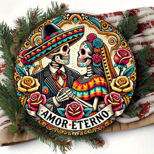 Dia De Los Muertos Aluminum Wall Decor - Mexican Day of the Dead Wedding Art with Skeleton Couple Vintage Gothic Romanticism