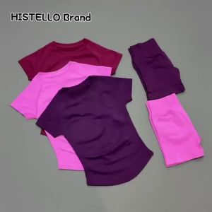 2 Món Đồ Tập Yoga Liền Thân Cho Nữ Áo Ngắn Tay & Quần Legging Tập Luyện Bộ Đồ Thể Thao Chạy Bộ Tập Gym