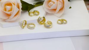 17KM 14K Gold Plated Mini Zircon Hoop Earrings Cubic Zirconia Small Piercing Earings Accessories Jewelry