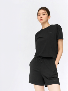 Loose Fit Womens T-shirt with Same-color Logo Offset Front and Back