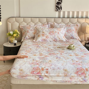 Dansunreve Premium Cotton Bedsheet 880TC Flower Printed Fitted Sheet Soft Comfortable Elastic Bed Sheet Single/Super Single/Queen/King