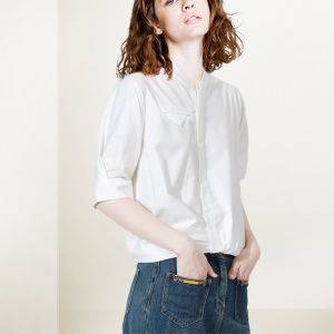 Chic Trendy Ageless Design Sensation Niche Shirt Womens White Elegant Fashionable Street Style Polyester Fiber Short Sleeve