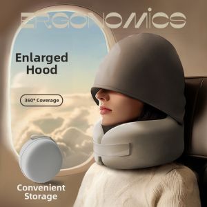 Travel U-Shaped Pillow with Hood for Neck Support Easy to Carry and Store