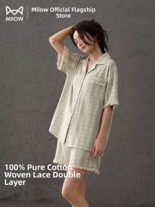MiiOW | Cotton Gauze Flip Collar Womens Pajama Set