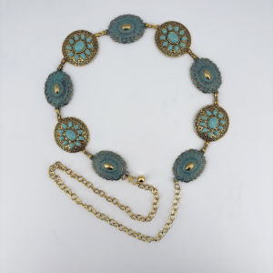 Cross-border Jewelry Turquoise Waist Chain for Women Fashionable Bohemian Style Zinc Alloy Retro Belt Versatile and Stylish