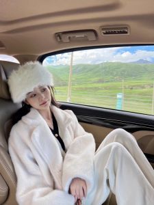 Womens Mid-Length Thickened Woolen Coat Winter New Style Waterproof Mink Soft Wind High-End Feeling Long Sleeve Double-Breasted