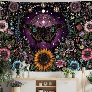 VIKAMA Witch Starry Sky Fluorescent Tapestry Neon Bohemian Wall Hanging for Bedroom Living Room Blacklight Galaxy Decor
