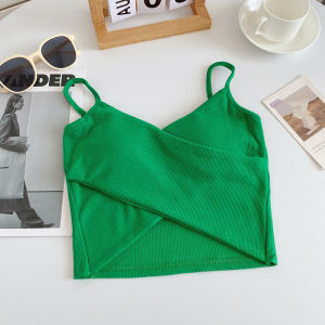 เสื้อครอปสายเดี่ยวแบบสวมหัวสำหรับผู้หญิงในช่วงฤดูร้อน แขนสั้น ทรงเข้ารูป ผ้าฝ้ายผสมโพลีเอสเตอร์ สวมใส่สบาย ลำลอง