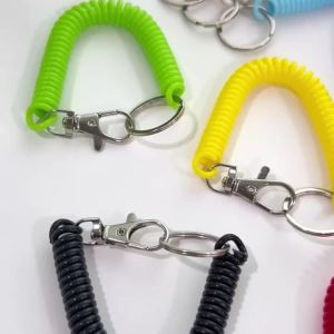 1pc Colourful Spiral Elastic Spring Rope Keychain Key Ring Lobster Clasp For Outdoor Anti-lost Spring Key Cord Clasp Hook