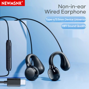 Newmsnr | NEW Type C&3.5mm Clip-on Wired Headphones Stereo Sound Sports Earbuds Handfree Gamer Headsets Earphones with HD Mic For Samsung
