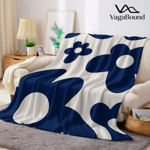 Navy Minimal Flower Flannel Blanket Warm Soft Halloween Christmas Decorative Couch Warm Cozy All-Season Gift