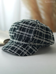 Retro British Plaid Korean Style Newsboy Cap Womens Fashionable Beret Hat Octagonal Versatile Elegance Polyester Fiber