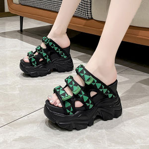 Womens Summer New 10cm Heightening Fish Mouth Slope Heel Slippers Casual Sports Thick Bottom Platform Old Dad Shoes