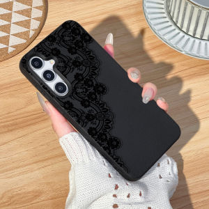 Black Lace Flowers Lychee Phone Case For Samsung A57 5G A37 A17 A56 5G A55 A54 A07 A53 A36 A35 A34 A26 A16 A06 4G A15 Case Cover