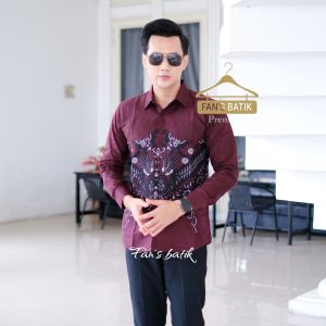 TOBIRAMA burgundy kemeja batik slimfit pria lengan panjang/ baju atasan pria formal casual warna burgundy berlapis furing