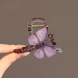 Elegant Embroidered Butterfly Hair Clip Vintage Style Shark Bite Half up Travel Hair Accessory Spring Season Outdoor Gear