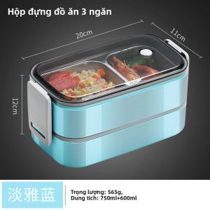Hộp Cơm Trưa Bằng Thép Không Gỉ 2 Tầng Dành Cho Người Lớn Và Trẻ Em - Hộp Đựng Thức Ăn Bento Di Động Có Thể Dùng Lò Vi Sóng Có Ngăn Chia Thích Hợp Cho Trường Học Và Văn Phòng