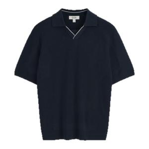 COS Mens Knitted Casual Fit Sharp Collar Polo Shirt Color Block New Summer Fashion Urban Youth Short Sleeve Cotton T-Shirt