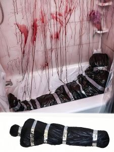 150CM/59INCHES Hanging Corpse Prop Bag Scary Halloween Decoration Outdoor Halloween Haunted Decor Realistic Fake Body