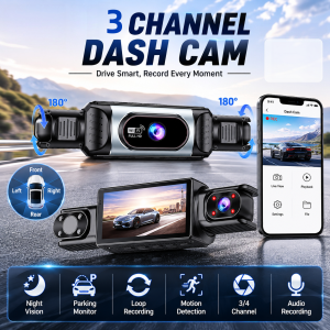 3/4 Channel Dash Cam for CarsWiFi & App Live View F2.0 Night Vision & WDR G-Sensor Lock Loop Recording