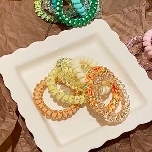 6pcs Elastic Telephone Line Wire Hair Ties Ring