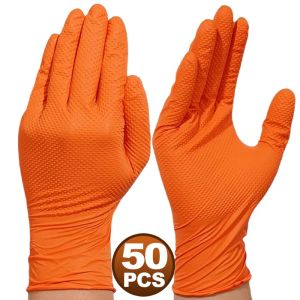 2-50Pcs Duty Orange Nitrile Gloves 8Mil Industrial Disposable Gloves with Diamond Textured Grip for Mechanic Safety& Work Gloves