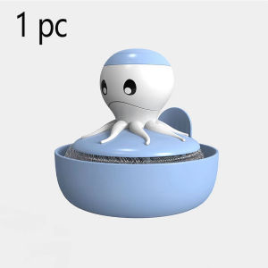 Creative Cartoon Face Design Dish Scrub Brush with Built-In Soap Dispenser - Ergonomic Long Handle Durable Plastic & Steel Wire