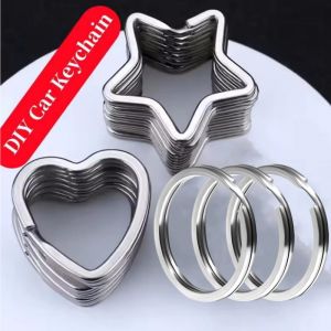 5/15pcs Stainless Steel Keychain Set DIY Car Keychain Accessories Star Heart And Flower Shaped Keychain Set