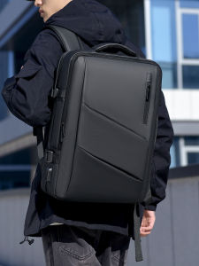 Business Casual Large Capacity Mens Backpack Traveling Commuting Waterproof Computer Bag Nylon Fabric Pure Color Vertical Square