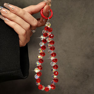 Luxury Fancy Red Crystal Satchel Chain Wrist Short Lanyard Strap Clip Shell Keychain Handbag Pendant