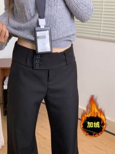 High Waist Flared Trousers Womens Casual Pants Autumn Winter Fleece Wide Leg Drapey Comfortable Black Suit Pants