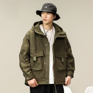 ROMON | Áo khoác nam Lormon mùa xuân thu mới rộng rãi thoải mái thời trang chống gió áo khoác ngoài dài tay thường xuyên