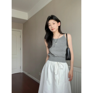 HUOLISI | Neck Hanging Knit Tank Top Summer Short Fitted Sleeveless