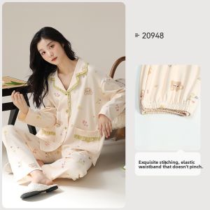 MiiOW | Pure Cotton Long Sleeve Sleepwear Set For Women Cat Person Official Store Spring Autumn Winter Home Clothes Sweet Plus Size