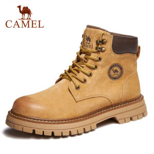 Cameljeans Martin Boots Men Autumn and Winter High Top Outdoor Genuine Leather Plus Velvet Short Boots