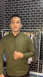 kemeja cowok polos pria lengan panjang slimfit hem pria kantor hitam navy putih maron grey