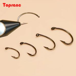 Topranc 100PCS Bronzed Color Barbed Curved Shank Scud Nymph Fly Tying Hook High Carbon Fish Hook Size #8 #10 #12 #14