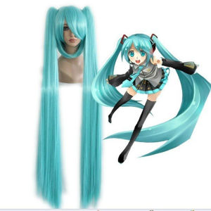 HAIRJOY Synthetic Hair Long Straight Green Cosplay Wig with 2 Clips in ponytails Vocaloid Hatsune Miku Costume Wig
