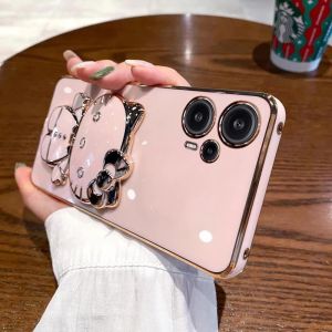 Applicable to Redmi note12 mobile phone case electroplated cat bracket makeup mirror Redmi note11Pro silicone soft case h260709