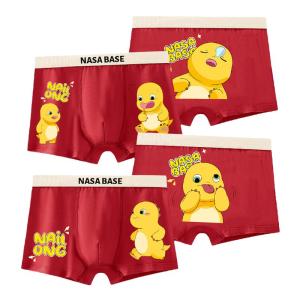 Red Pure Cotton Antibacterial Underwear for Boys Cartoon Print Boxer Briefs Suitable for Children Aged 1-13 Years Old