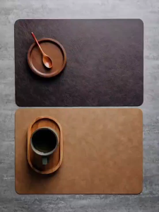 ผ้ารองจานหนังวัวสไตล์พรีเมียม กันน้ำ กันน้ำมัน แบบสี่เหลี่ยม ผ้ารองจานสองด้าน ดูแลง่าย ไม่ต้องซัก