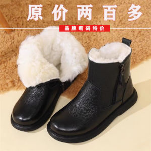 Womens Winter Snow Boots Fleece Lined Flat Bottom Thickened Anti-slip Short Booties Commute Style Cowhide Membrane Material