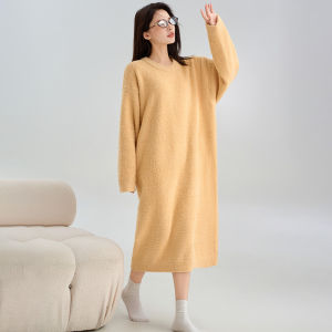 MiiOW | Dopamine Half-Fleece Nightgown Womens Autumn/Winter 2025 New Pure Color Thick Sleepwear