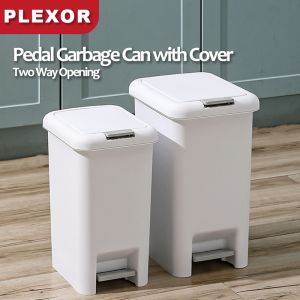 Plexor Household Trash Can with Lids 8L/10L/15L Plastic Large Foot-on Pedal Trash Dustbin Storage Bins Two Way Opening Foot Pedal Press Lid Recycling Bin Garbage Container for Kitchen Bathroom Office