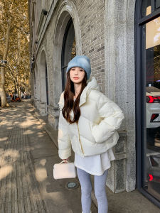 Womens Short Puffer Jacket Winter 2024 New 90 White Duck down Loose Thickened Hooded Bread Korean Style Straight Cut