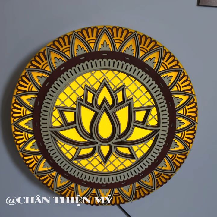 Đèn Hào Quang Hoa Sen Cao Cấp Bằng Gỗ Cắt Laser 5D, Treo Tượng Phật ...