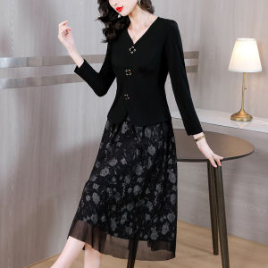 MAIMEI | Fashionable Long Sleeve Dress Set Womens Autumn New Style Slimming Ageless Elegant Half Skirt Two Piece Set Commute Lady Style