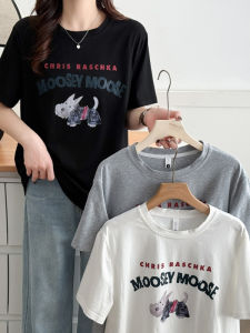 Áo Thun Cotton Dáng Rộng Cổ Tròn in Họa Tiết Hoạt Hình Mùa Hè Cỡ Lớn Tay Ngắn Thoải Mái Đa Năng Cho Nữ