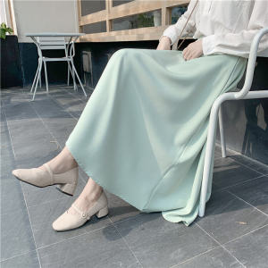 Summer Drapey A-Line Midi Skirt Womens High Waist Elegant Half-length Skirt Long Skirt Wide Hemline Fashionable Casual Skirt