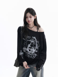 zuocisankon | Cute Cats Print Off Shoulder Long Sleeve T-Shirt Blouse Loose